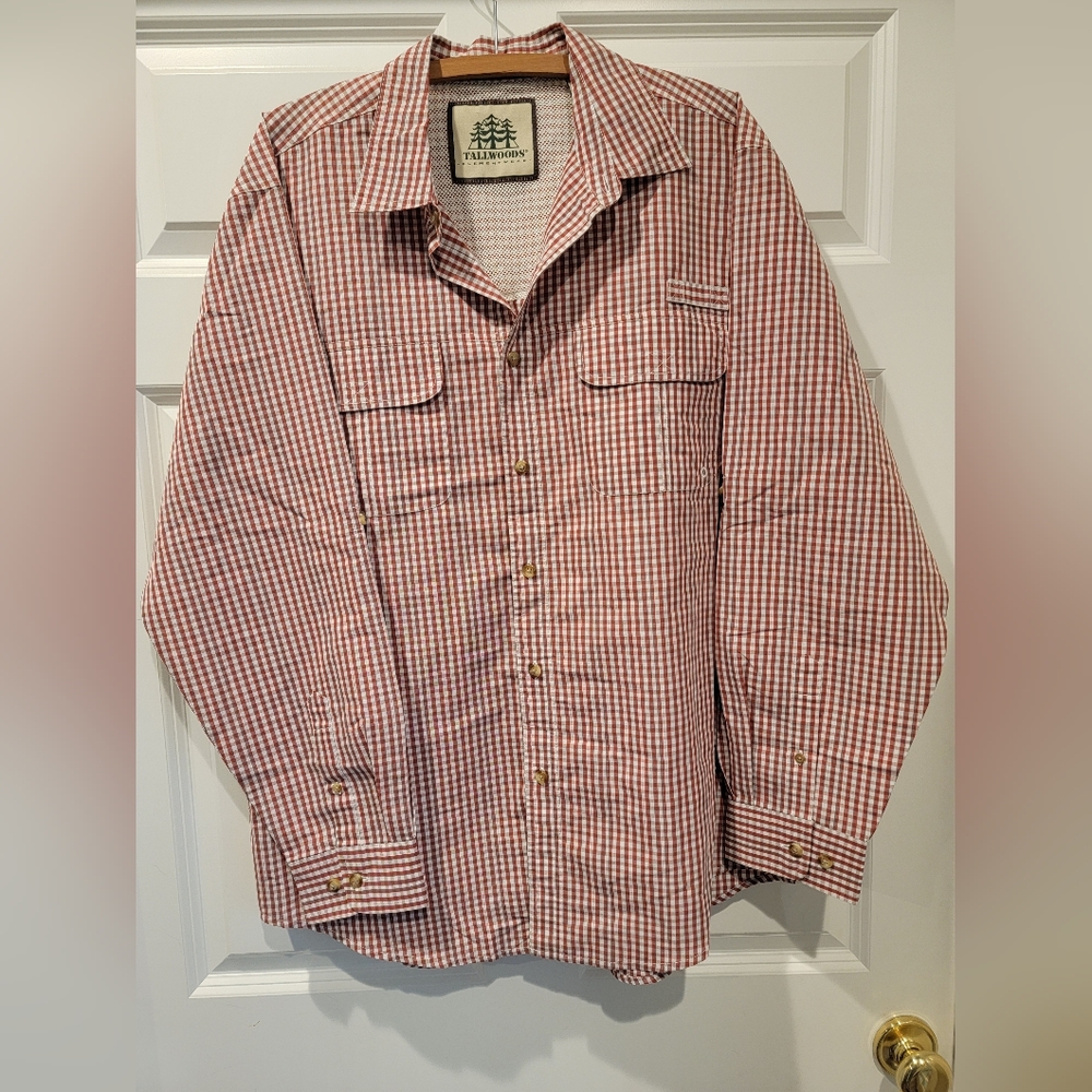 Tallwoods Element Wear Mens Long Sleeve Button Down Red Checkered Shirt Large